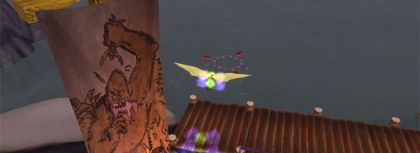 Lorsque votre personnage arrive au niveau du ponton, lâchez les ailes ! Lorsque votre personnage arrive au niveau du ponton, lâchez les ailes !