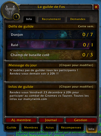 Rejoignez la guilde "La guilde de Fos" sur Hyjal !