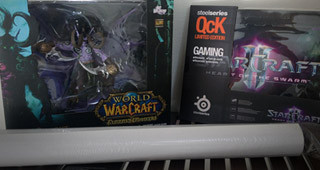 Lot 3 : figurine Illidan, tapis de souris et poster DIII