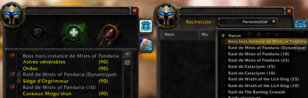 Fenêtre de recherche de raid sur le PTR