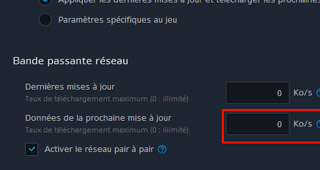 Vous pouvez paramétrer la vitesse de téléchargement du patch