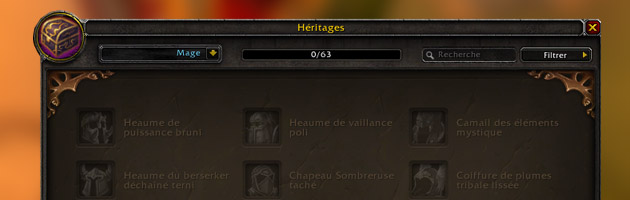 L'interface des objets héritage dans l'onglet collection