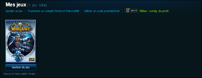 Vous pouvez accéder à la gestion de compte en cliquant sur le bouton Gestion du jeu dans l’Accueil du compte Battle.net.