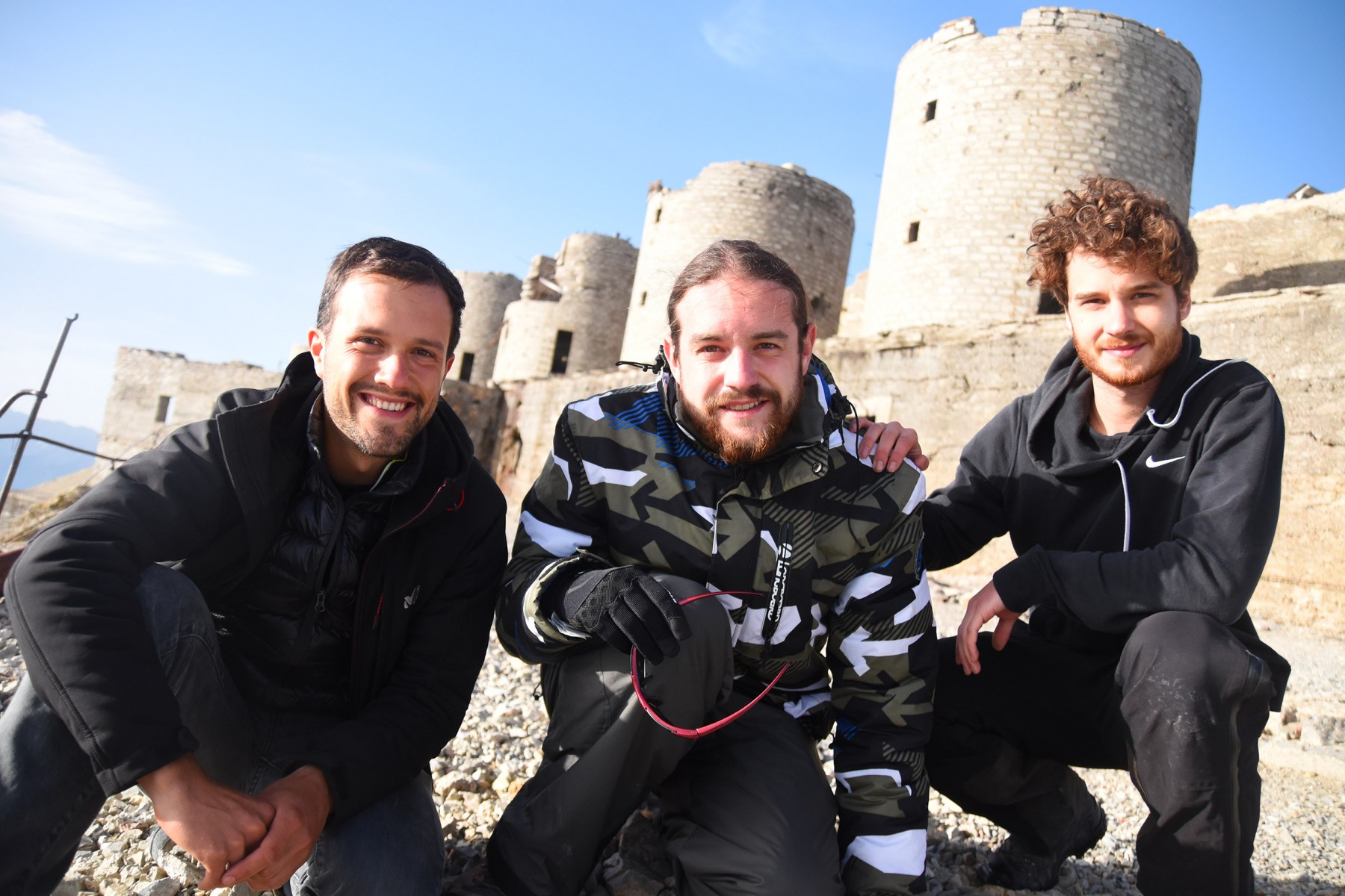 Florian Henn, Julien Aubrée et François Calvier au sommet du chaberton à 3130m d'altitude