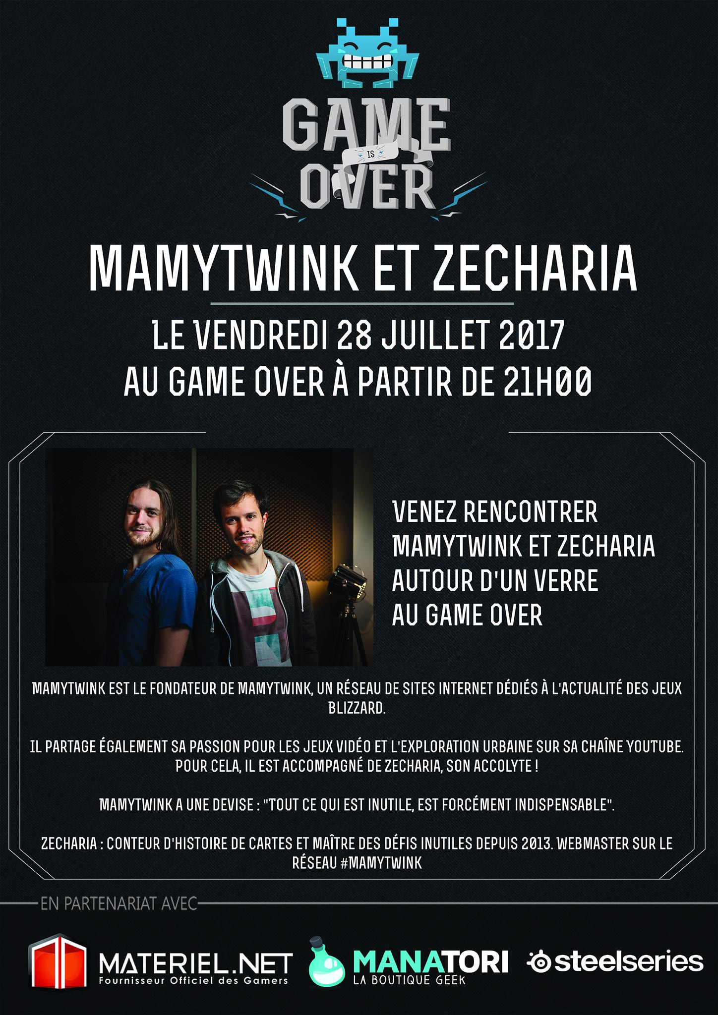 Mamytwink et Zecharia au bar Game Over de Nantes ce vendredi 28 juillet