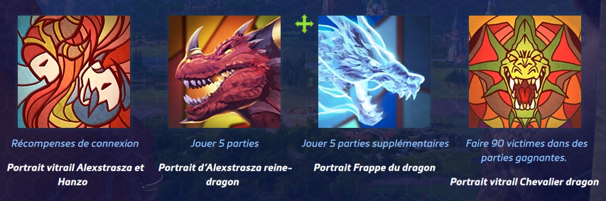 Les différents portraits qui peuvent être obtenus au cours de l'événement Dragons du Nexus