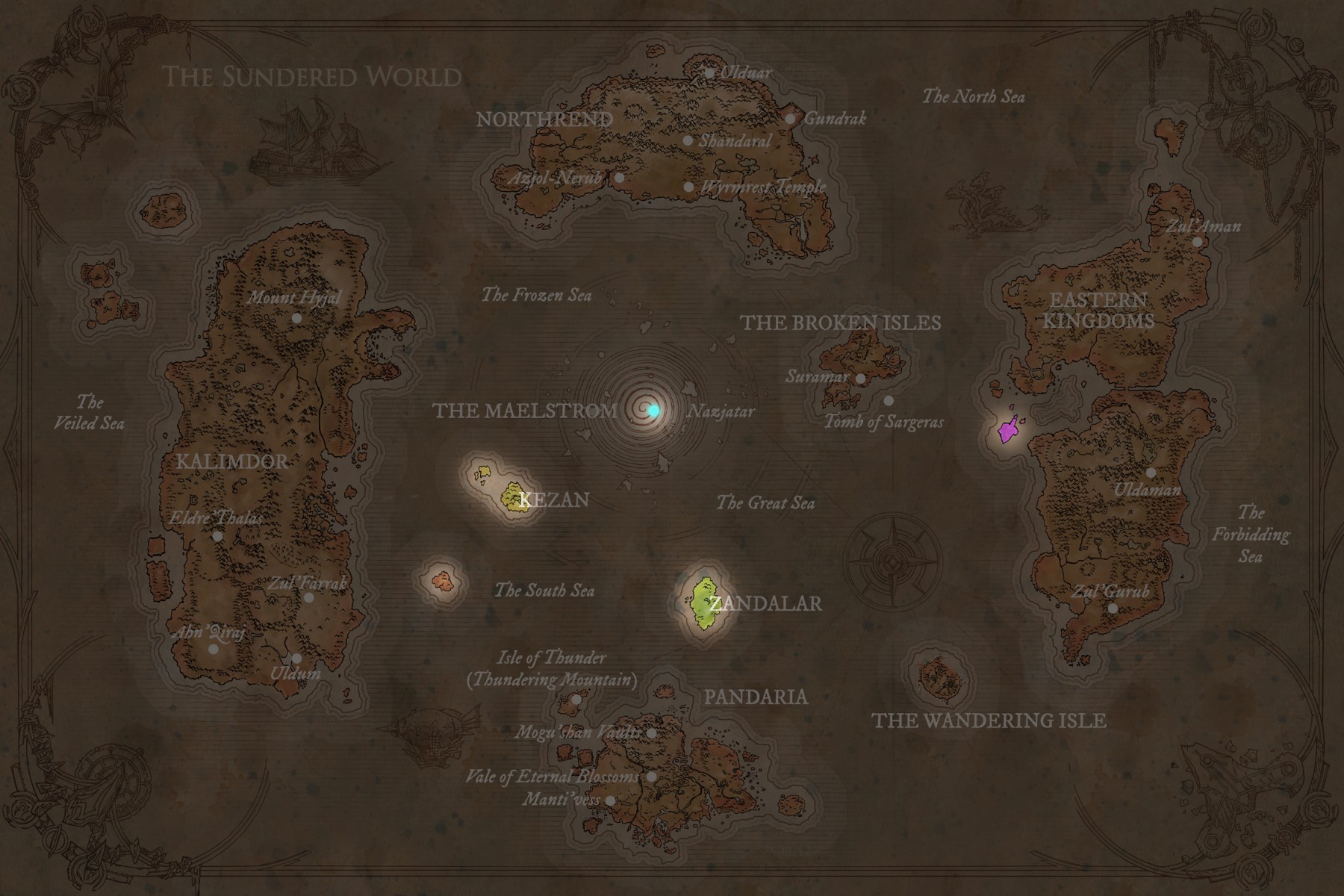 Carte d'Azeroth après la Fracture, avant le Cataclysme