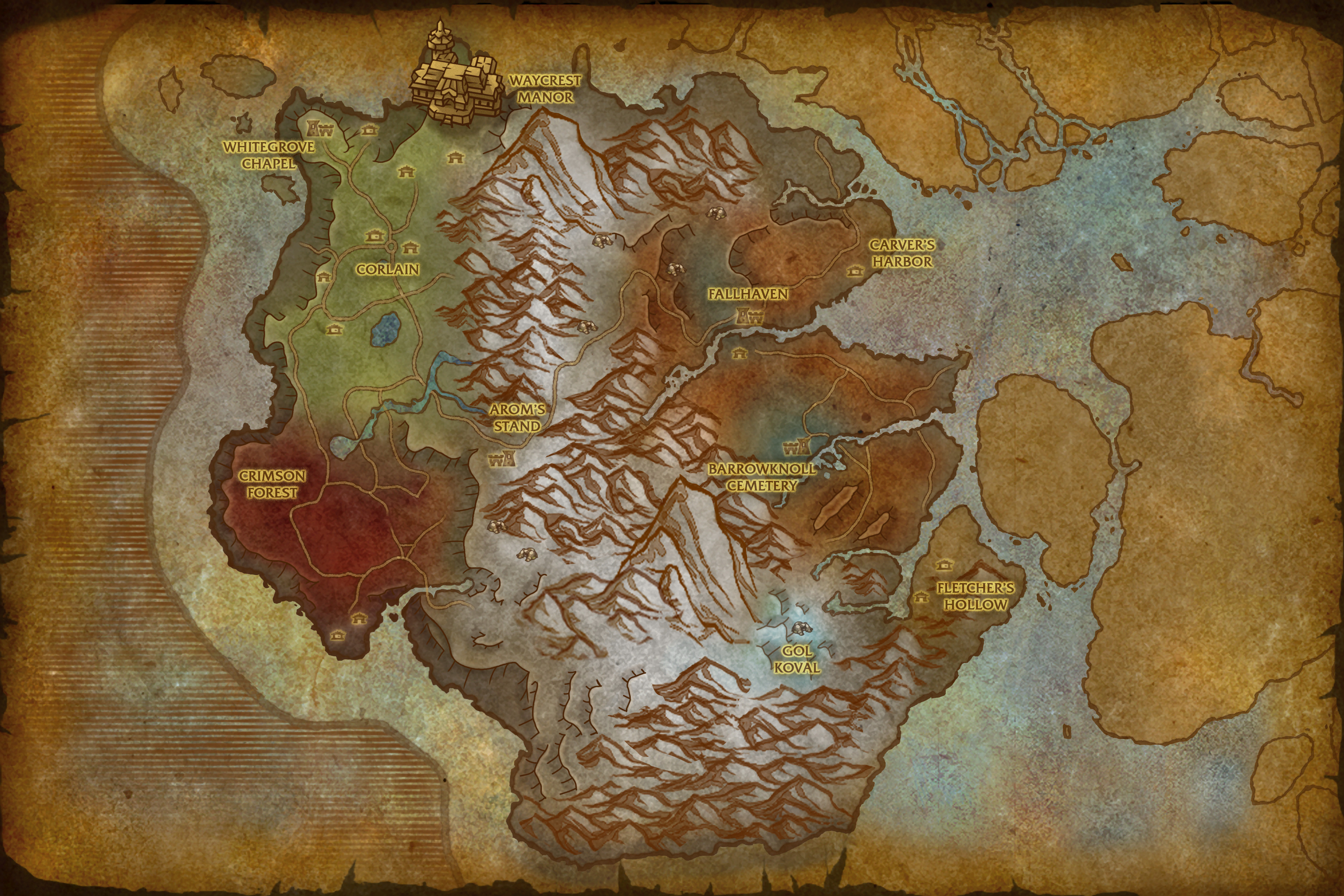 Carte de Drustvar, à Kul Tiras, dans Battle for Azeroth