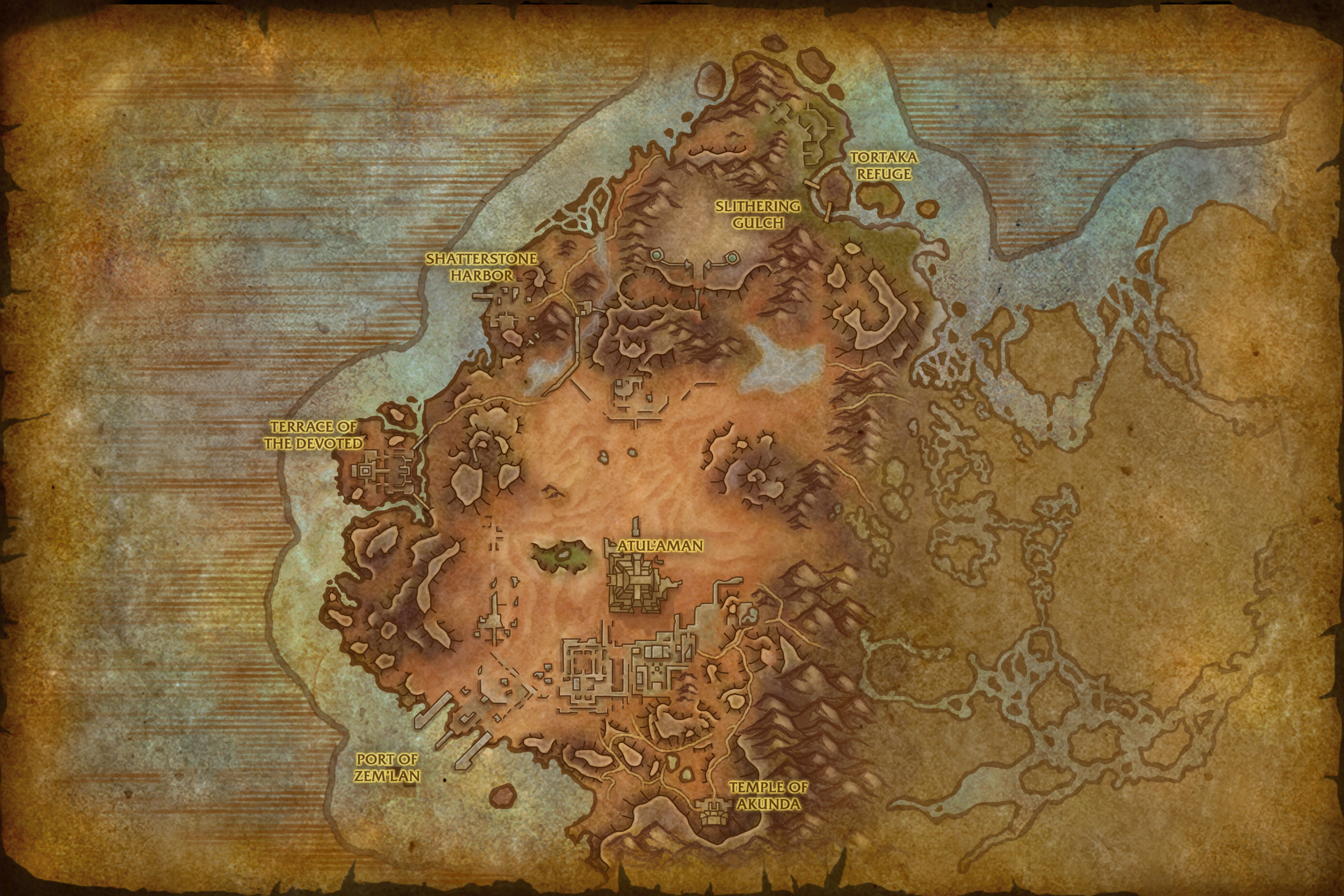 Carte de Vol'dun, à Zandalar, dans Battle for Azeroth