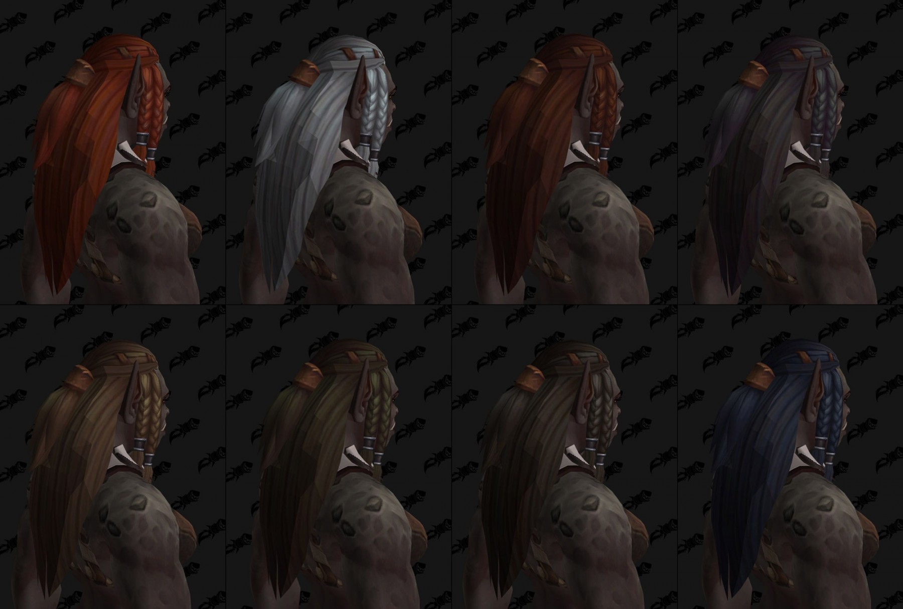 8 couleurs de cheveux sont disponibles pour l'Orc (Femme)