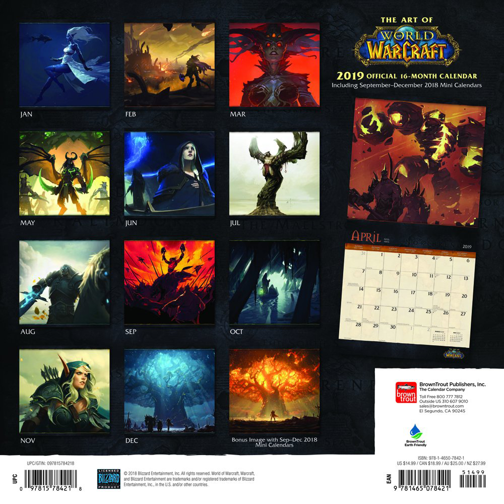 Aperçu du calendrier World of Warcraft 2019