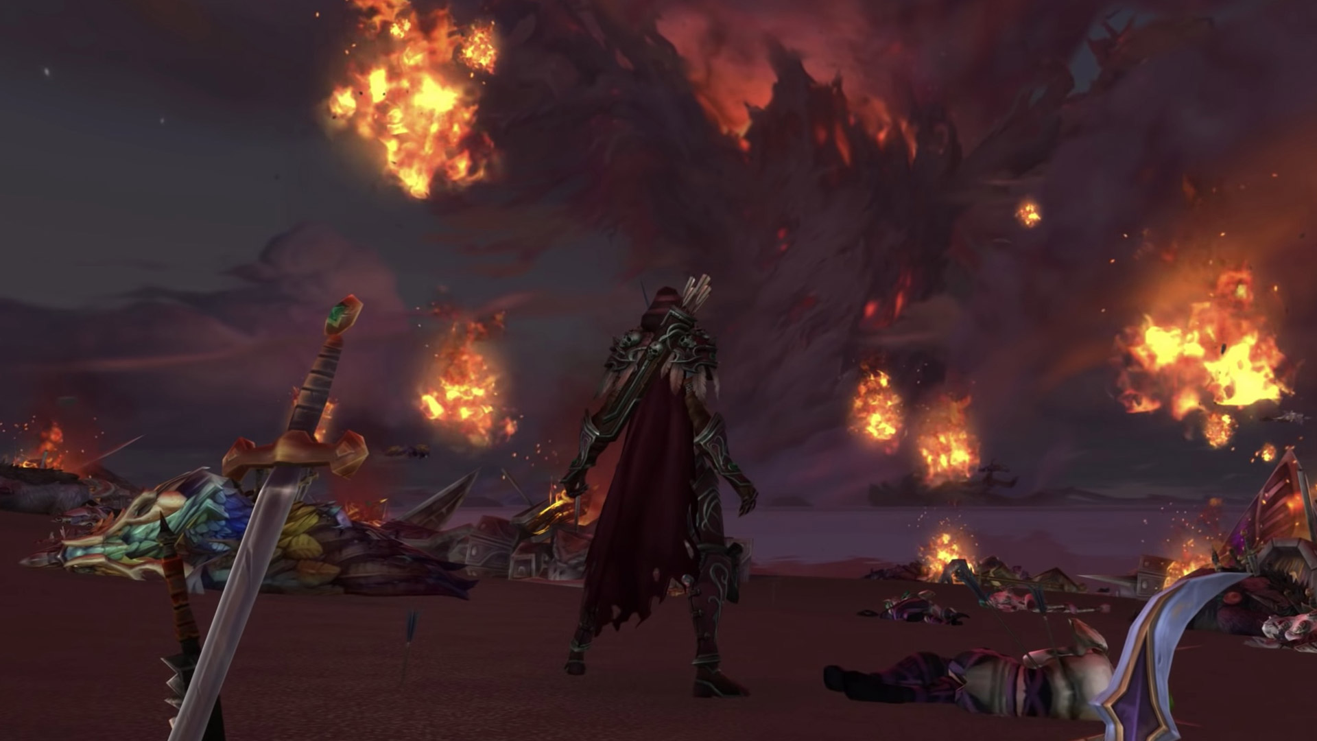 Sylvanas devant Teldrassil en train de brûler