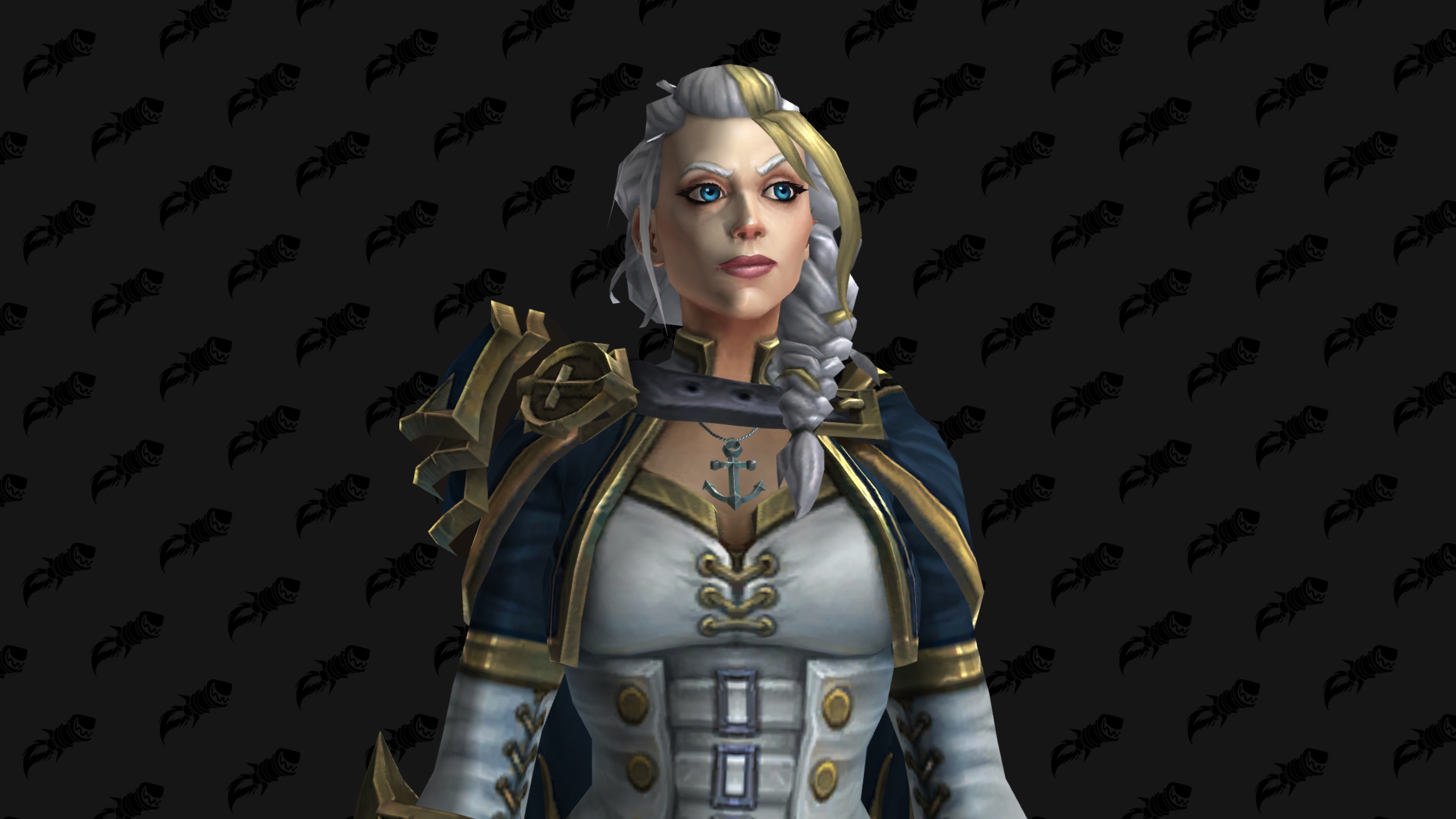 Un modèle de Jaina Portvaillant portant un collier avec l'emblème de Kul Tiras