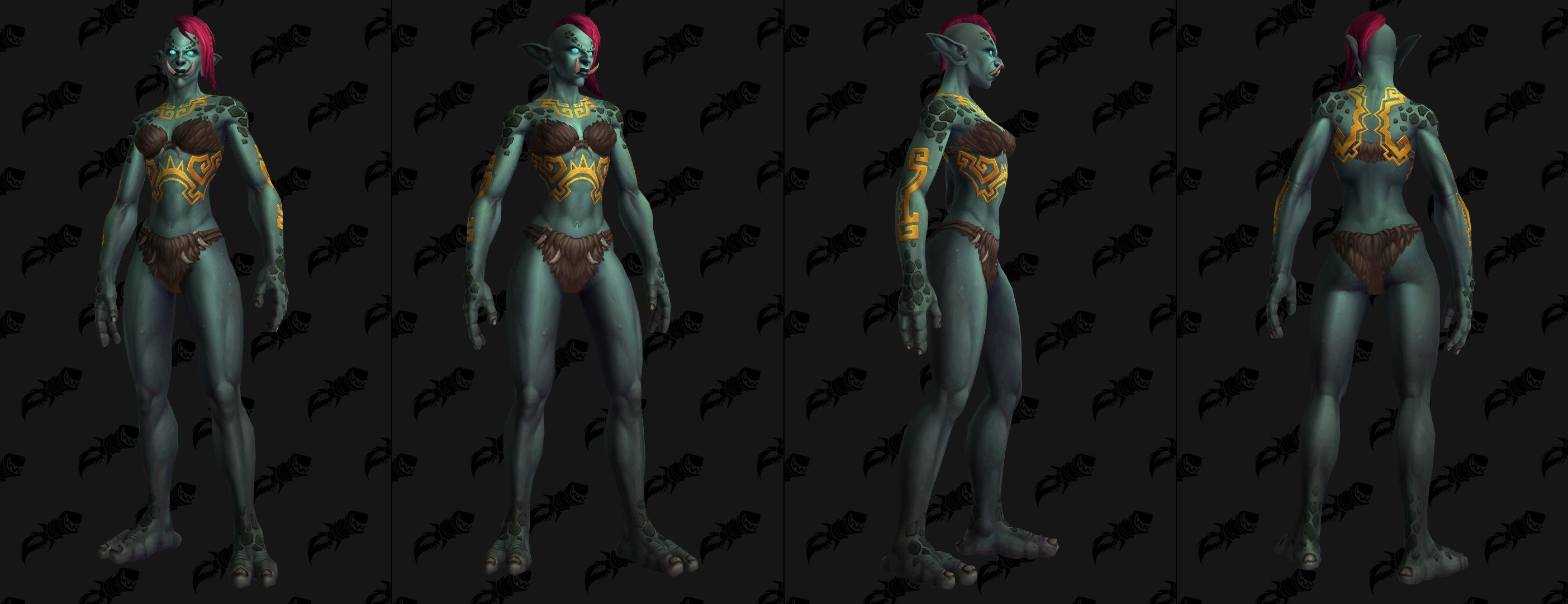 Tatouages Troll zandalari sur le torse, le dos et les cotes et bras (femme)