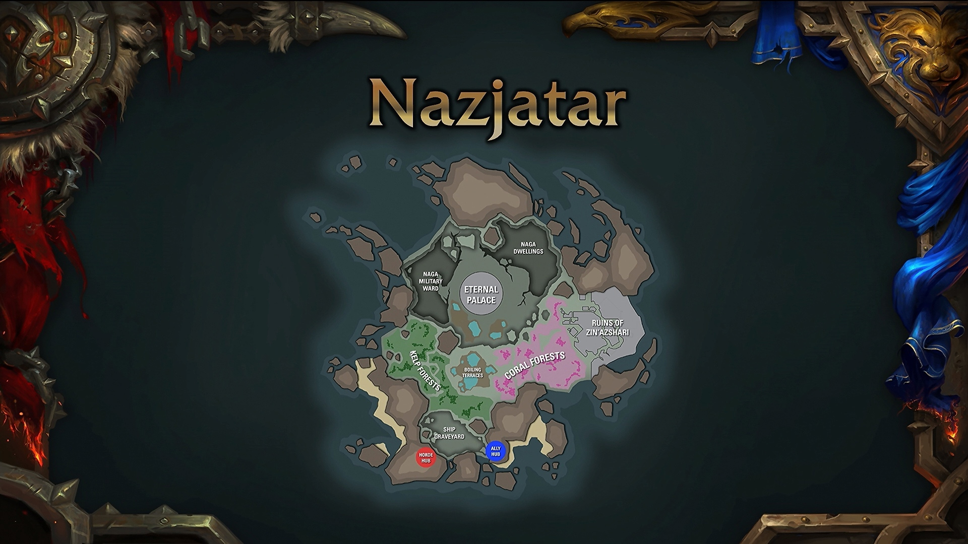 Carte de Nazjatar, nouvelle zone du patch 8.2