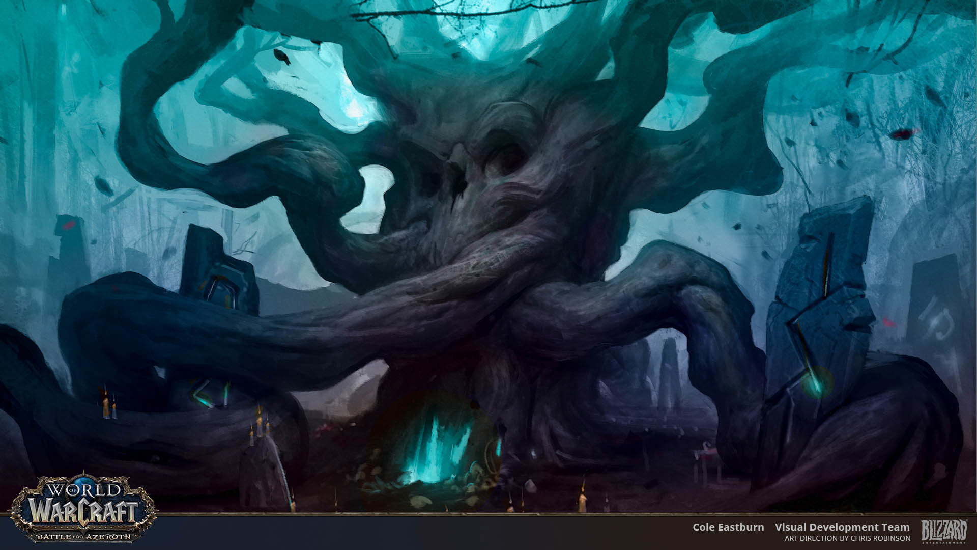 Concept art de l'arbre de mort à Drustvar par Cole Eastburn