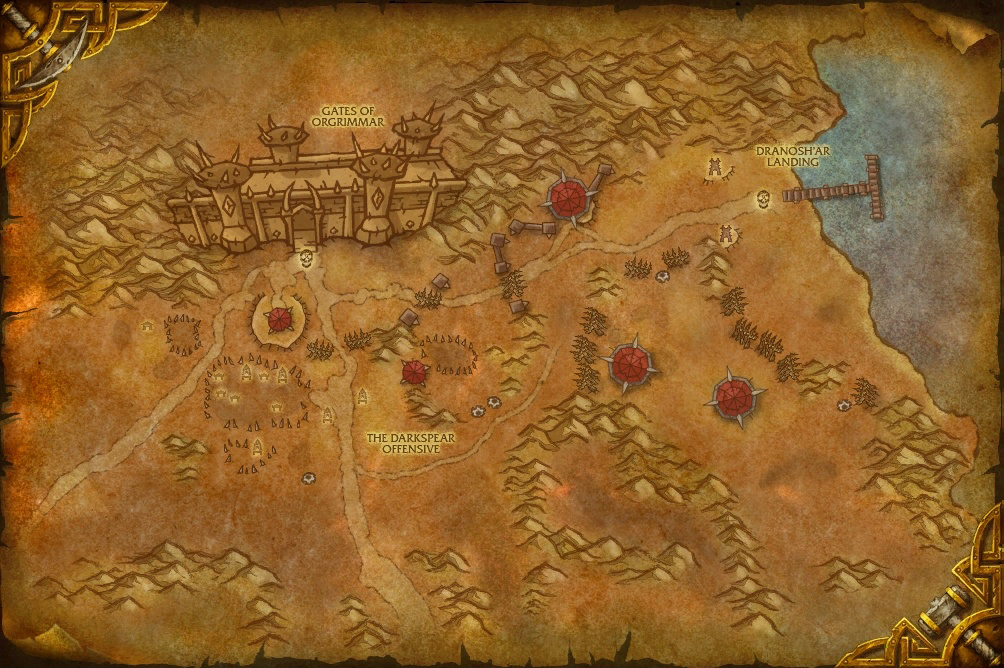 Map du Siège d'Orgrimmar appelée « Front de guerre de Durotar »