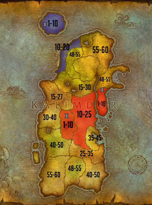 Carte de leveling Kalimdor