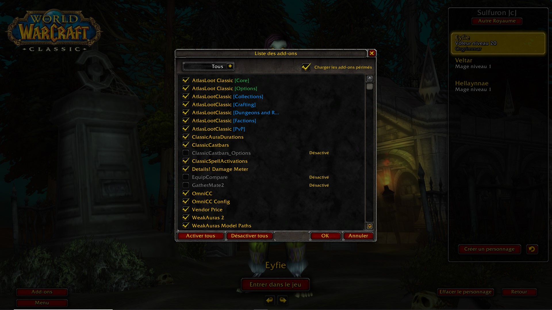 Interface d'Addon WoW Classic