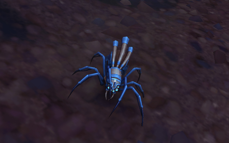 Araignée mécanique reconstruite, mascotte BFA en réunissant 3 éléments lors du combat en Droukthar et Arachni