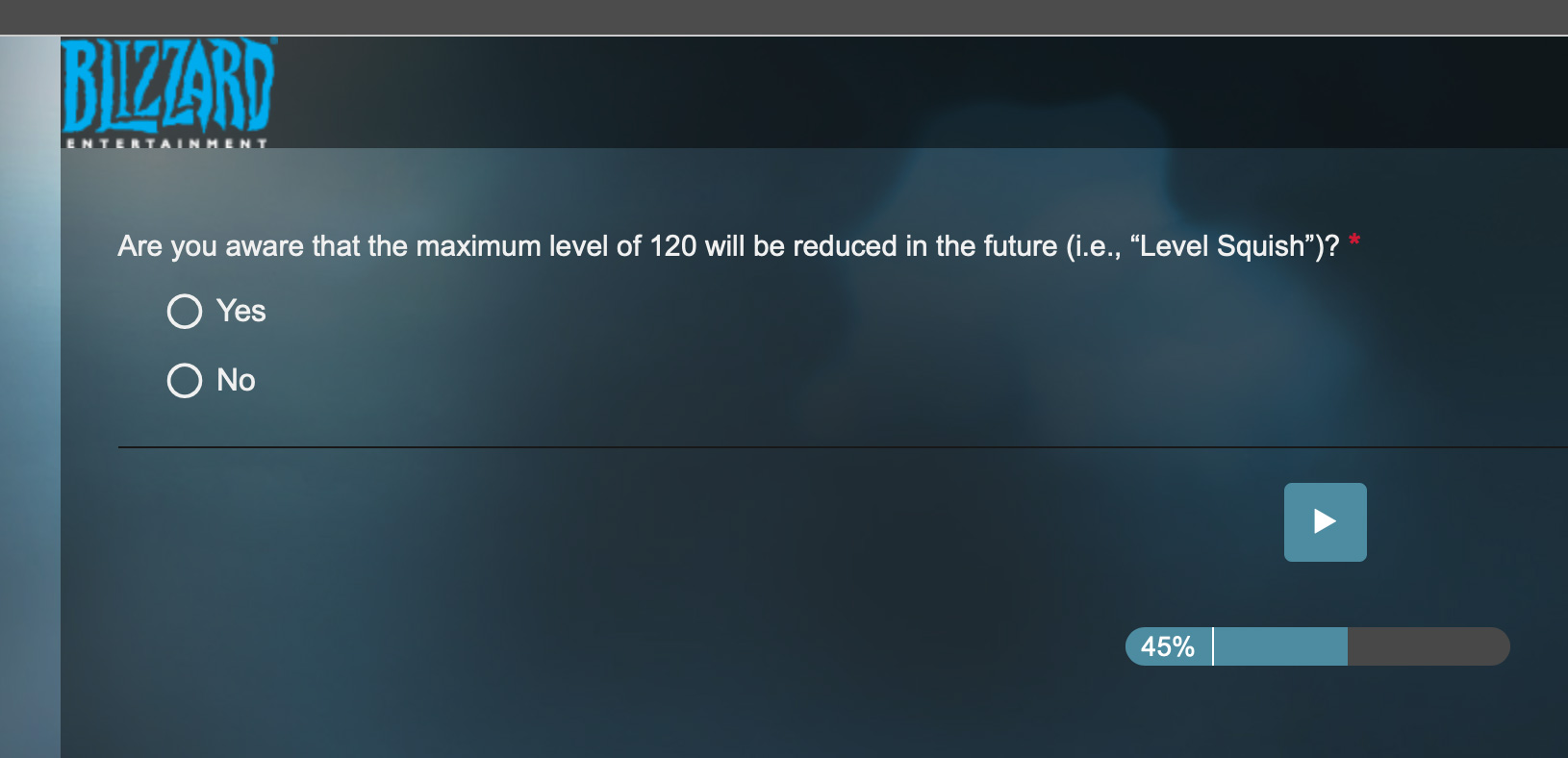 Questionnaire de Blizzard envoyé aux joueurs concernant le niveau maximum
