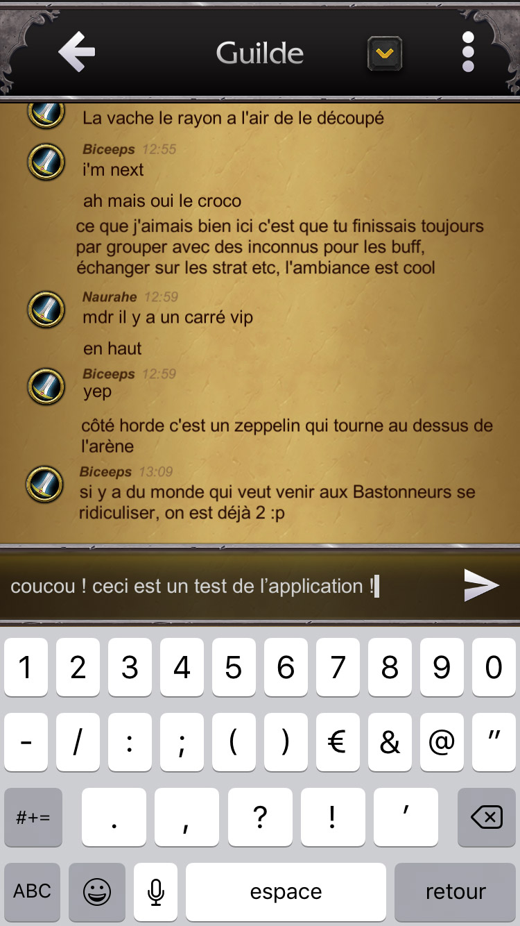 Chat de guilde dans l'application WoW