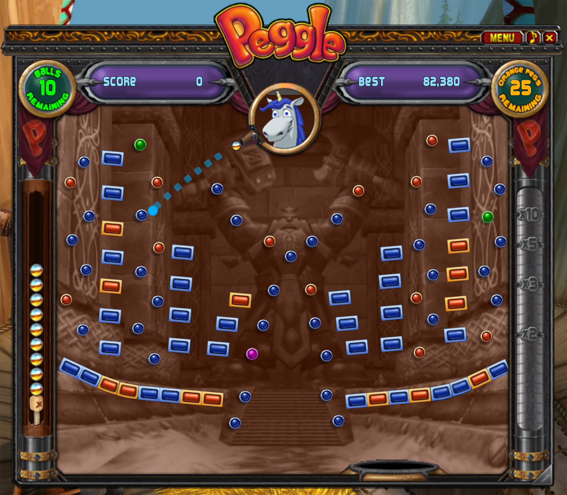 Fenêtre du mini-jeu casse-bric Peggle.