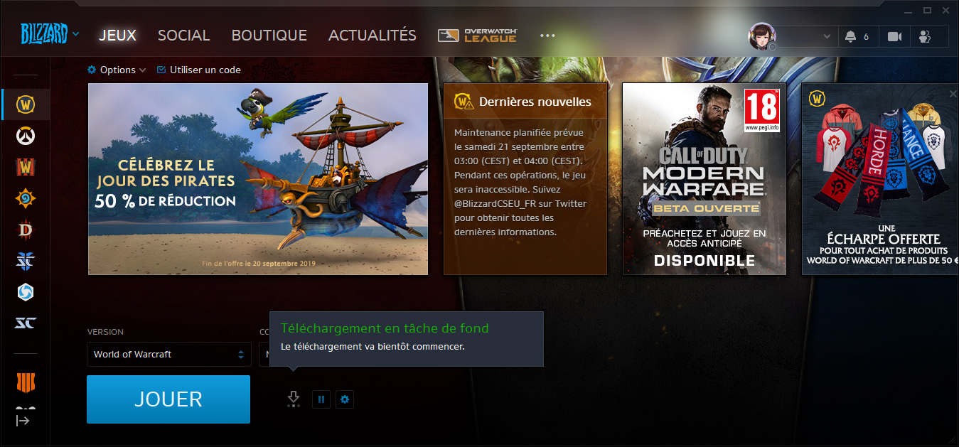 Préléchargement du patch 8.2.5 en tâche de fond sur le launcher