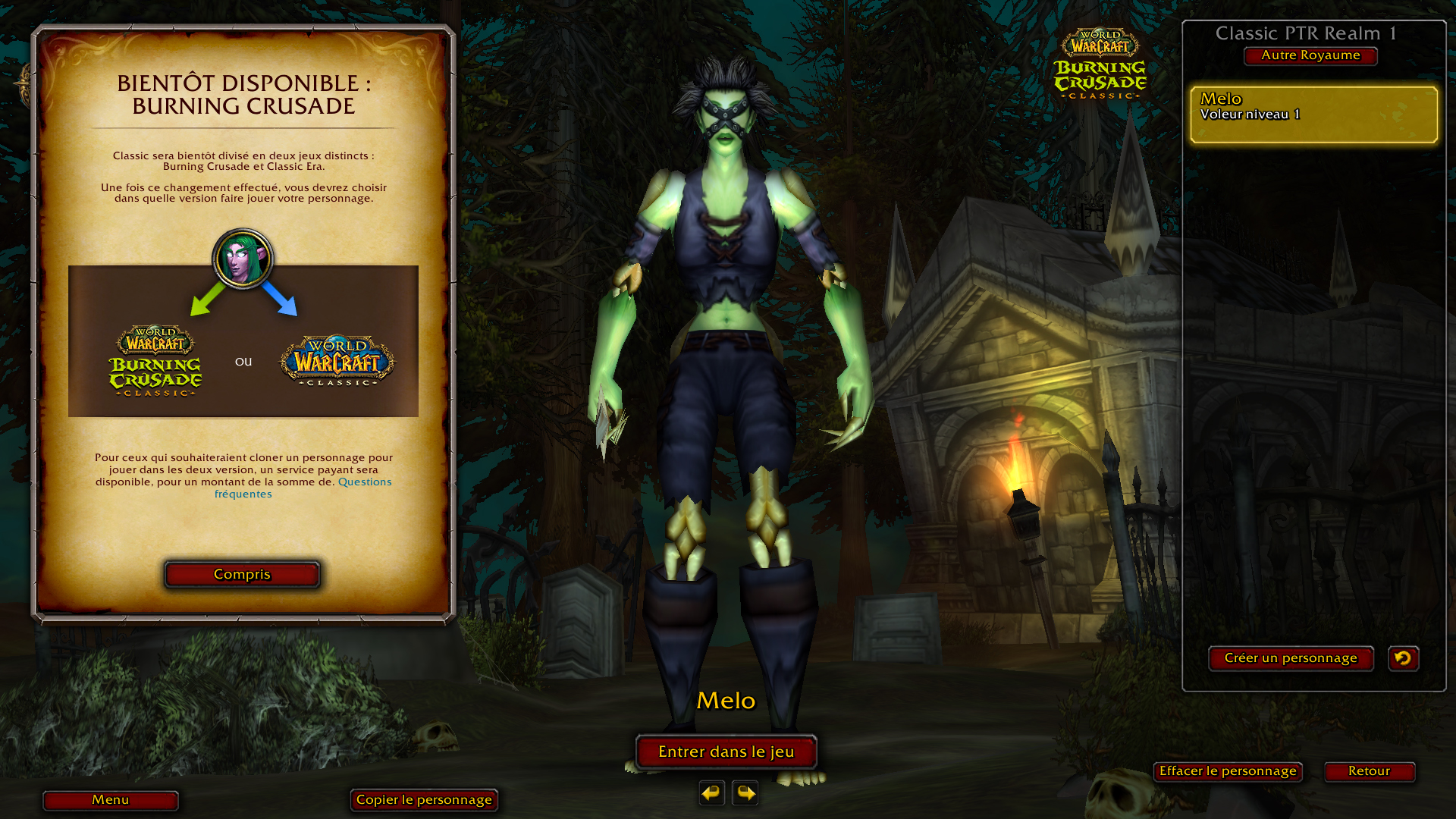 WoW Classic PTR : nouvel encart mettant en avant le passage vers Bc Classic