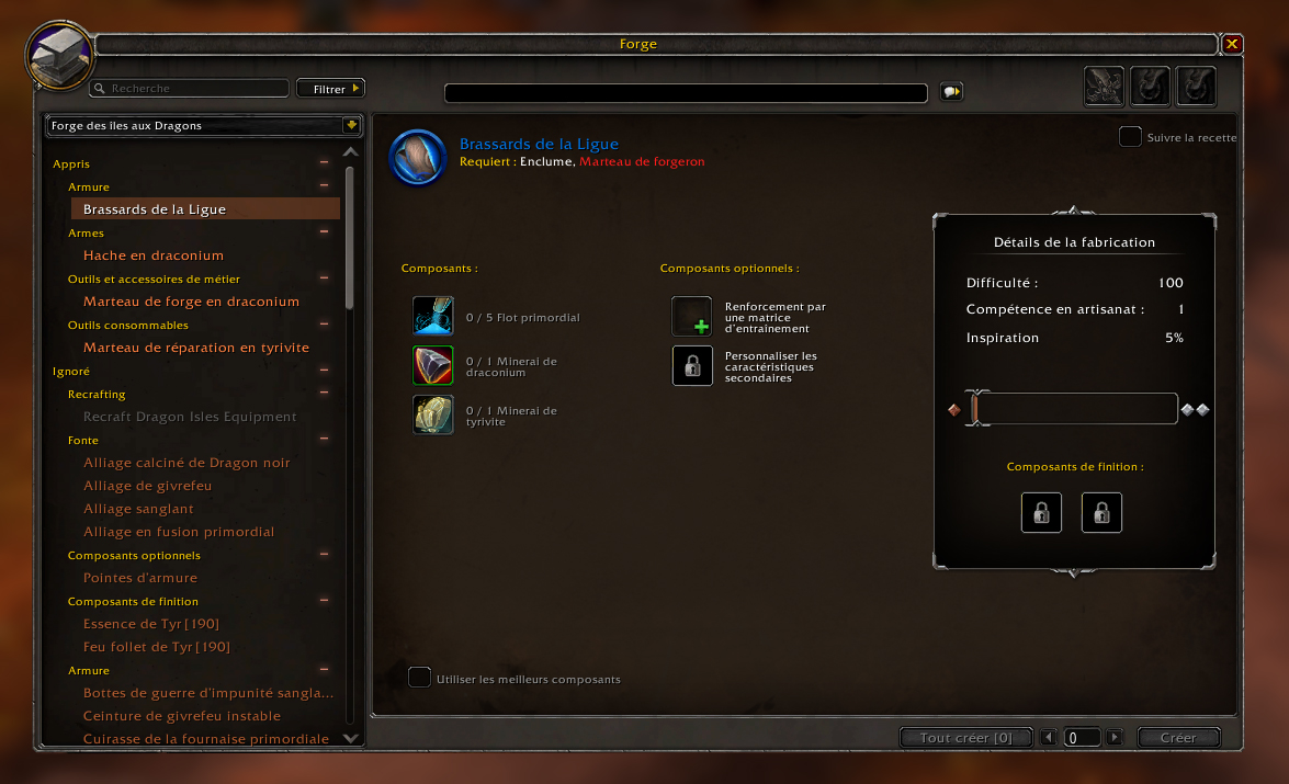 Dragonflight : Nouvelle interface pour le métier de la Forge
