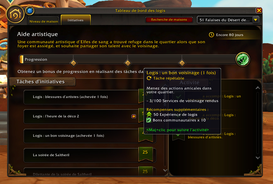 Interface  des Initiatives de quartier dans WoW