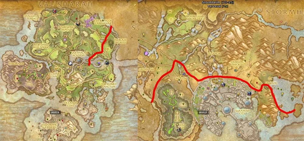 Itinéraire le plus sûr vers la grotte de Golk (Source : Mera du Discord WoW Secret Finding)