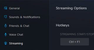 Interface options pour le streaming