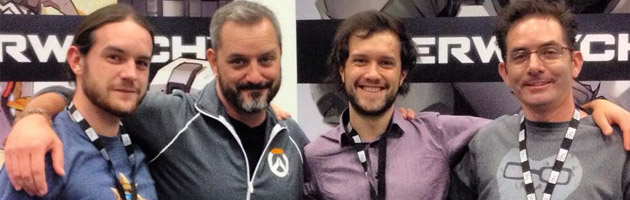 Mamytwink et Zecharia en compagnie de Chris Metzen (à gauche) et Jeff Kaplan (à droite) lors de la Blizzcon 2014